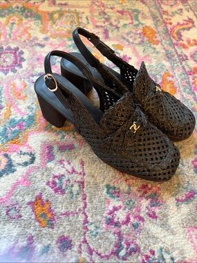 AEROSOLES Black Woven Slingback Block Heels